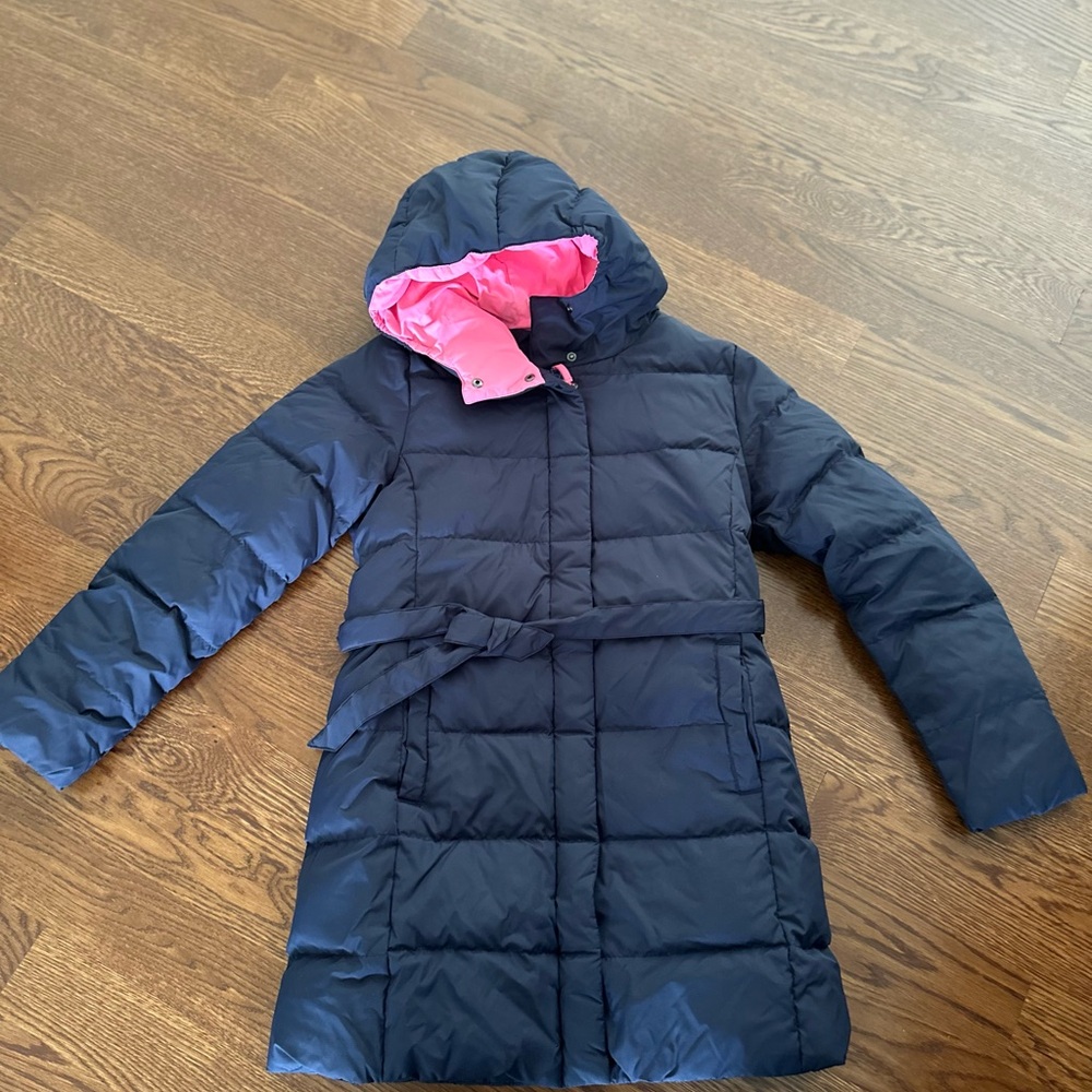Crewcuts Blue and Pink Quilted Puffer Coat with Hood